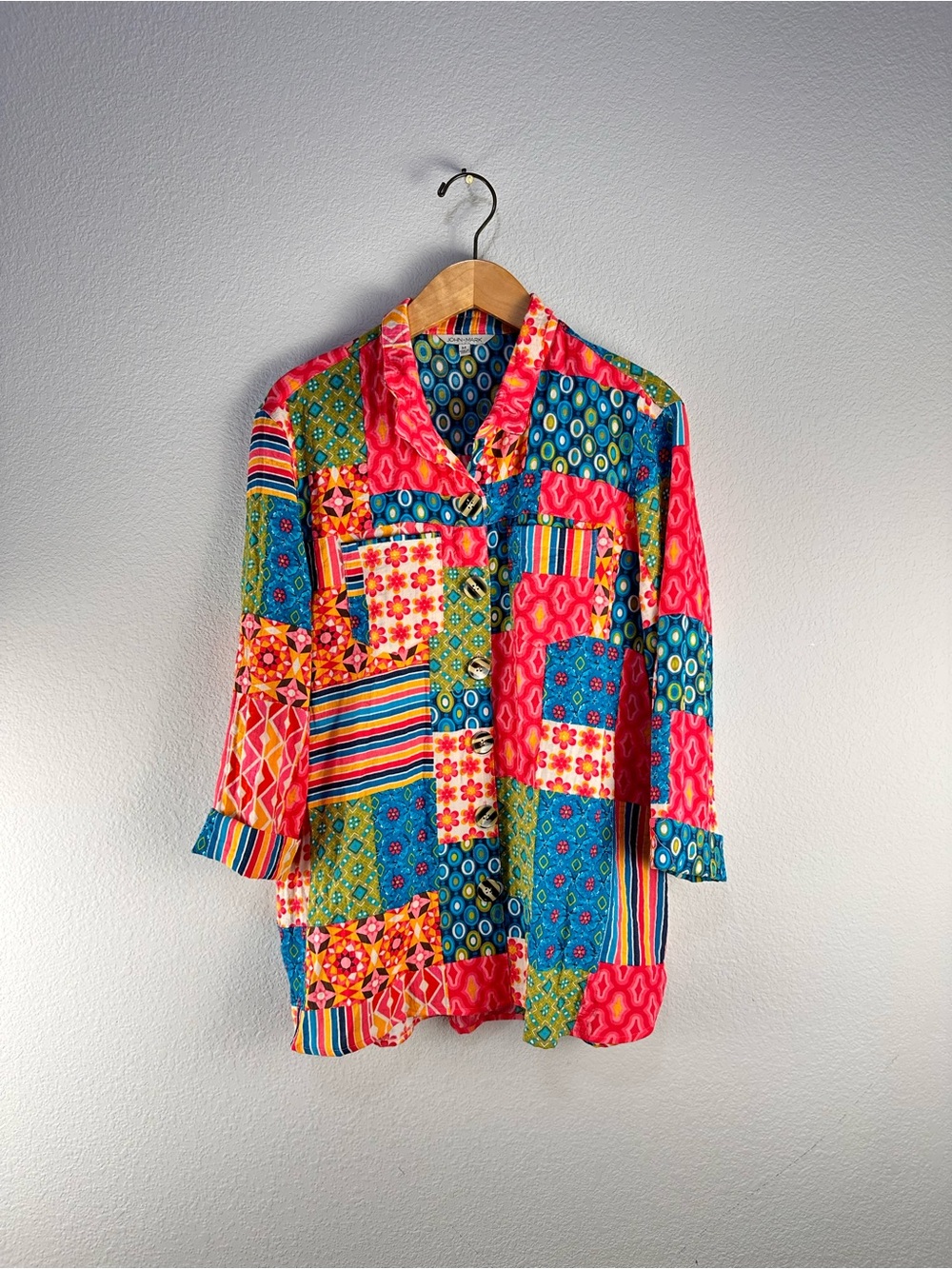 John Mark Vibrant Patchwork Button‎ Up Shirt Sz M